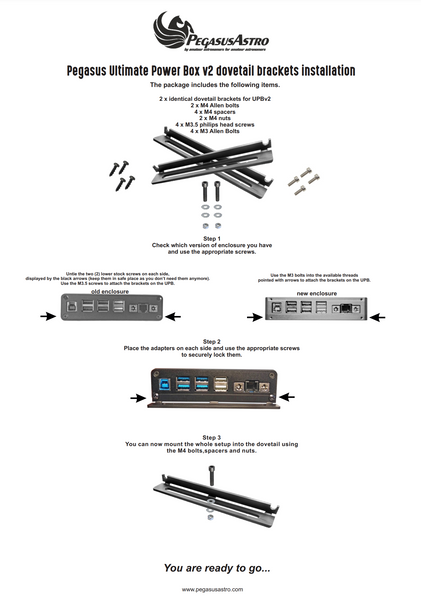 Pegasus Astro Pair of Black Aluminium Dovetail Brackets for UPBv2 (PEG-BRACK-UPBV2) | Pegasus Astro Pair of Black Aluminium Dovetail Brackets for UPBv2 (PEG-BRACK-UPBV2)